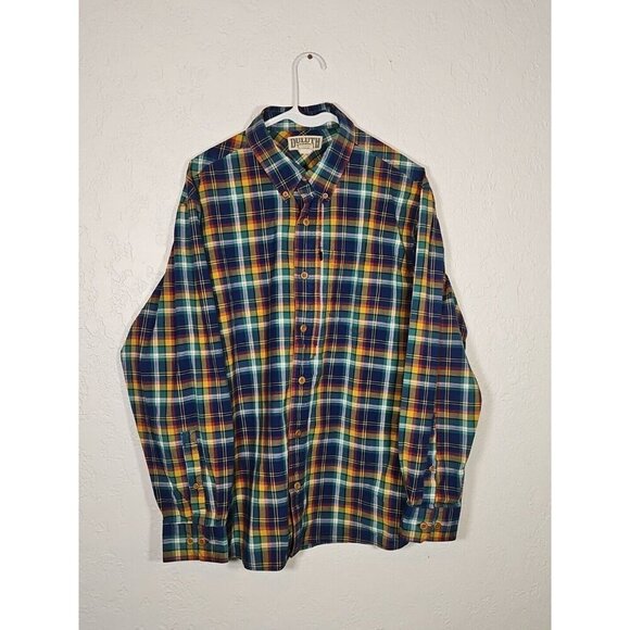DULUTH Men's Cotton Shirt Button Down Green Blue Plaid Size Large Gorpcore - Picture 1 of 6